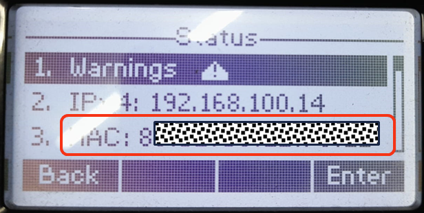 Yealink MAC address from phone menu.